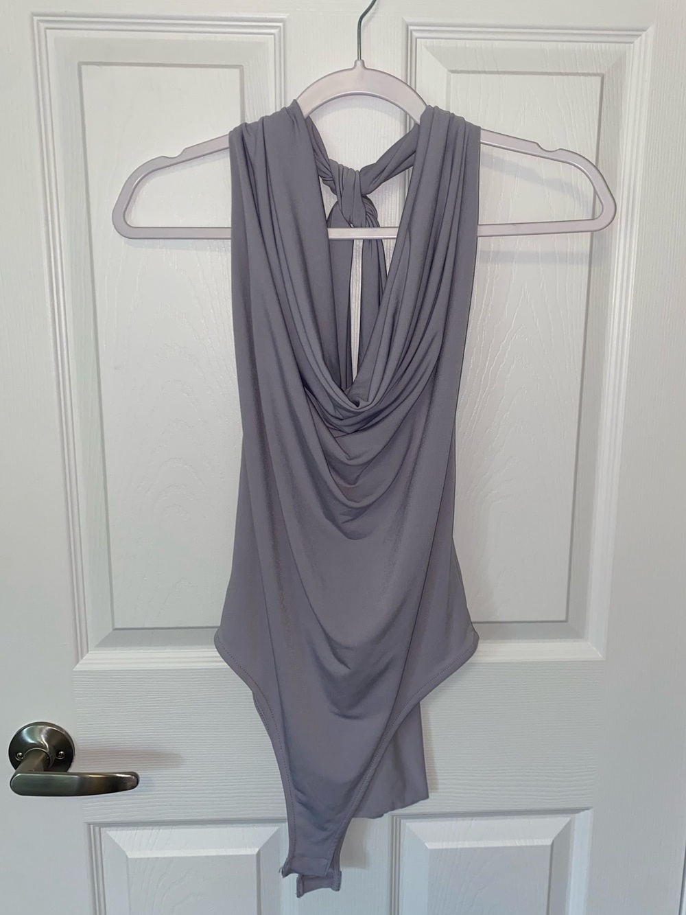 ZARA Draped Halter Bodysuit in Light Gray
